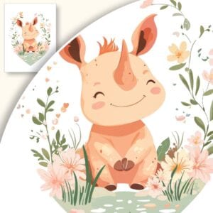 Plakat Uroczy Nosorożec i Kwiaty