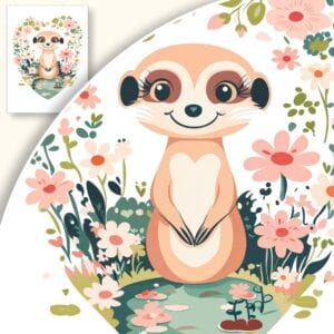 Plakat Uśmiechnięta Surikata w Otoczeniu Kwiatów