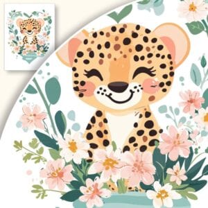 Plakat Uśmiechnięty Leopard w Kwiatach