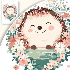 Plakat Radosny Jeż w Kwiecistym Ogrodzie