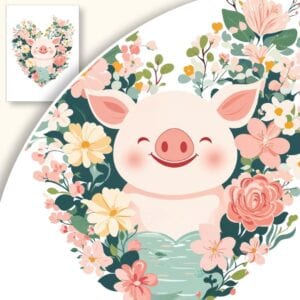 Plakat Urocza Świnka w Kwiatach