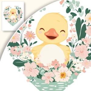 Plakat Uśmiechnięty Żółty Kaczorek w Kwiatach