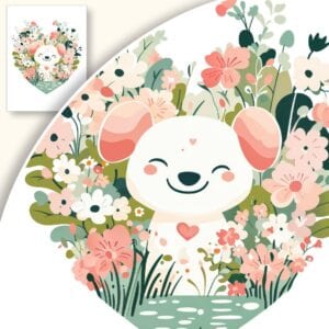 Plakat Radosny Pies w Kwiatach