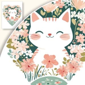 Plakat Uśmiechnięty kot w kwiatach