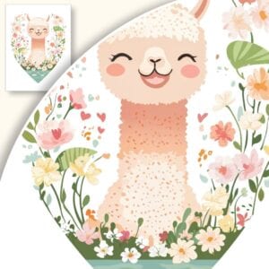 Plakat Uśmiechnięta Alpaka w Kwiatach