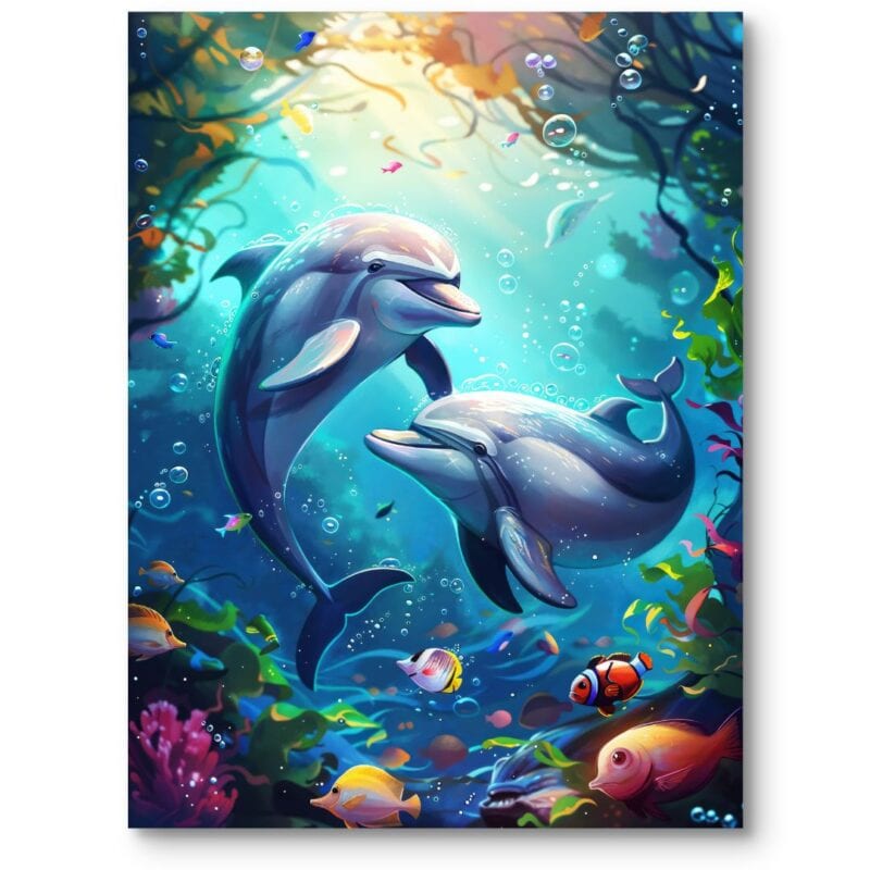 Plakat do pokoju dziecięcego delfin zwierzęta morskie ryby Plakat do pokoju dziecięcego delfin zwierzęta morskie ryby