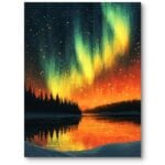 Plakat do pokoju dziecięcego krajobraz zorza polarna jezioro