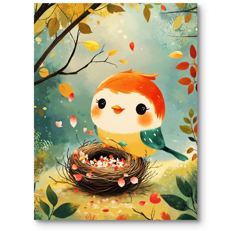 Plakat do pokoju dziecięcego ptak zwierzęta jesień liście pory roku Plakat do pokoju dziecięcego ptak zwierzęta jesień liście pory roku