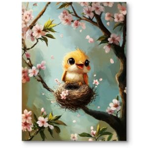 Plakat do pokoju dziecięcego ptak zwierzęta wiosna przyroda