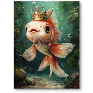 Plakat do pokoju dziecięcego ryba karp w koronie zwierzęta