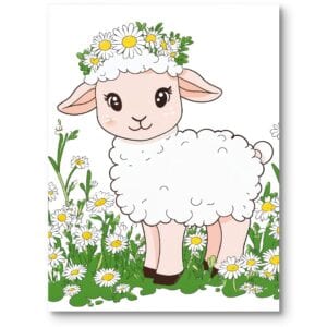 Plakat obrazek dla dzieci owca zwierzęta owieczka kwiaty
