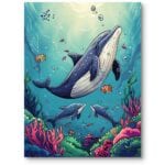 Plakat obrazek dla dzieci wieloryb zwierzęta morskie delfiny Plakat obrazek dla dzieci wieloryb zwierzęta morskie delfiny