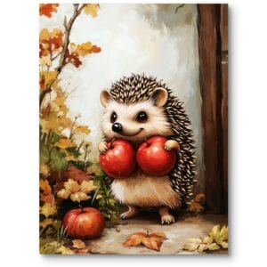 Plakat obrazek do pokoju chłopca jeż zwierzęta jesień