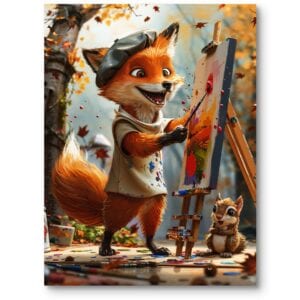 Plakat obrazek do pokoju chłopca lis zwierzęta jesień pory roku