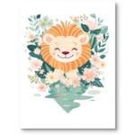 Plakat obrazek do pokoju dziecięcego lew zwierzęta kwiaty Plakat obrazek do pokoju dziecięcego lew zwierzęta kwiaty