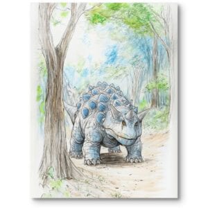 Plakat obrazek do pokoju dziecka dinozaury bajkowy dla chłopca