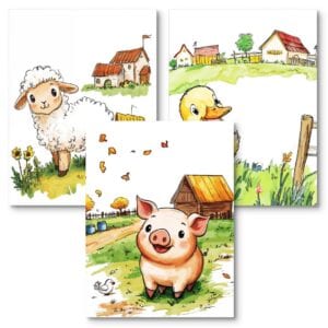 Zestaw 3szt. - plakaty dla dziecka niemowlaka zwierzęta owca świnka