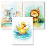 Zestaw 3szt. - plakaty dla dziecka niemowlaka zwierzęta słoń kaczka lew Zestaw 3szt. - plakaty dla dziecka niemowlaka zwierzęta słoń kaczka lew