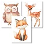 Zestaw 3szt. - plakaty dla dziecka niemowlaka zwierzęta sowa lis sarna