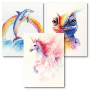 Zestaw 3szt. - plakaty dla dziecka obrazki zwierzęta jednorożec kameleon