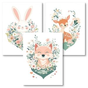 Zestaw 3szt. - plakaty dla dziecka obrazki zwierzęta zając lis jeleń