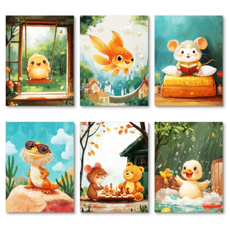 Zestaw 6szt. - plakaty do pokoju dziecięcego zestaw 6szt zwierzęta kurczak ryba Zestaw 6szt. - plakaty do pokoju dziecięcego zestaw 6szt zwierzęta kurczak ryba