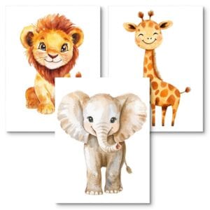 Zestaw 3szt. - plakaty do pokoju dziecka niemowlaka zwierzęta safari