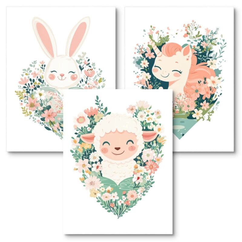 Zestaw 3szt. - plakaty do pokoju dziecka zwierzęta zając owca jednorożec Zestaw 3szt. - plakaty do pokoju dziecka zwierzęta zając owca jednorożec