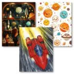 Zestaw 3szt. - plakaty obrazki do pokoju chłopca zwierzęta kosmos