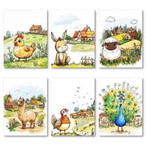 Zestaw 6szt. - plakaty obrazki do pokoju dziecięcego zestaw 6szt zwierzęta kura