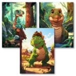 Zestaw 3szt. - plakaty obrazki do pokoju dziecka zwierzęta dinozaury