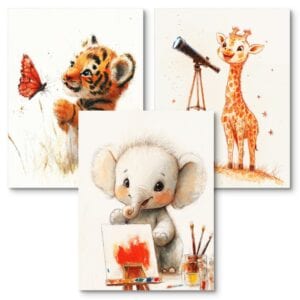 Zestaw 3szt. - plakaty obrazki do pokoju dziewczynki zwierzęta safari