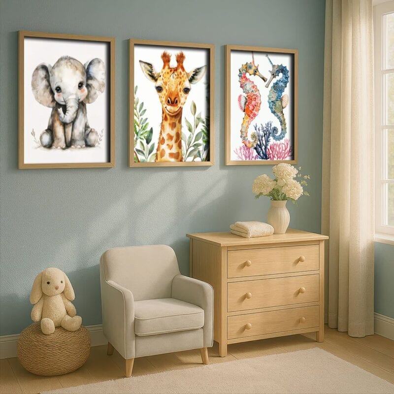 szary biały różowy realistyczny plakat na ścianę do przedszkola