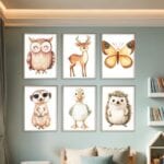 beżowy brązowy różowy realistyczny plakat na ścianę do przedszkola