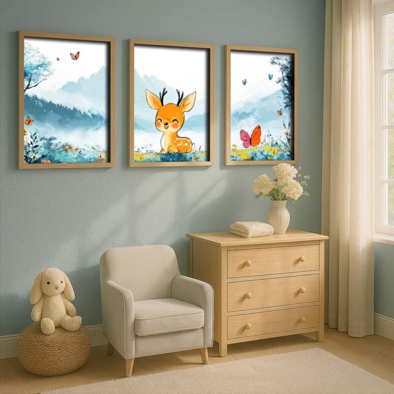 niebieski pomarańczowy zielony częściowo abstrakcyjny plakat na ścianę do przedszkola