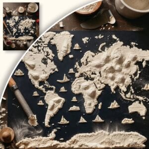 Plakat Mapa świata z produktów kuchennych