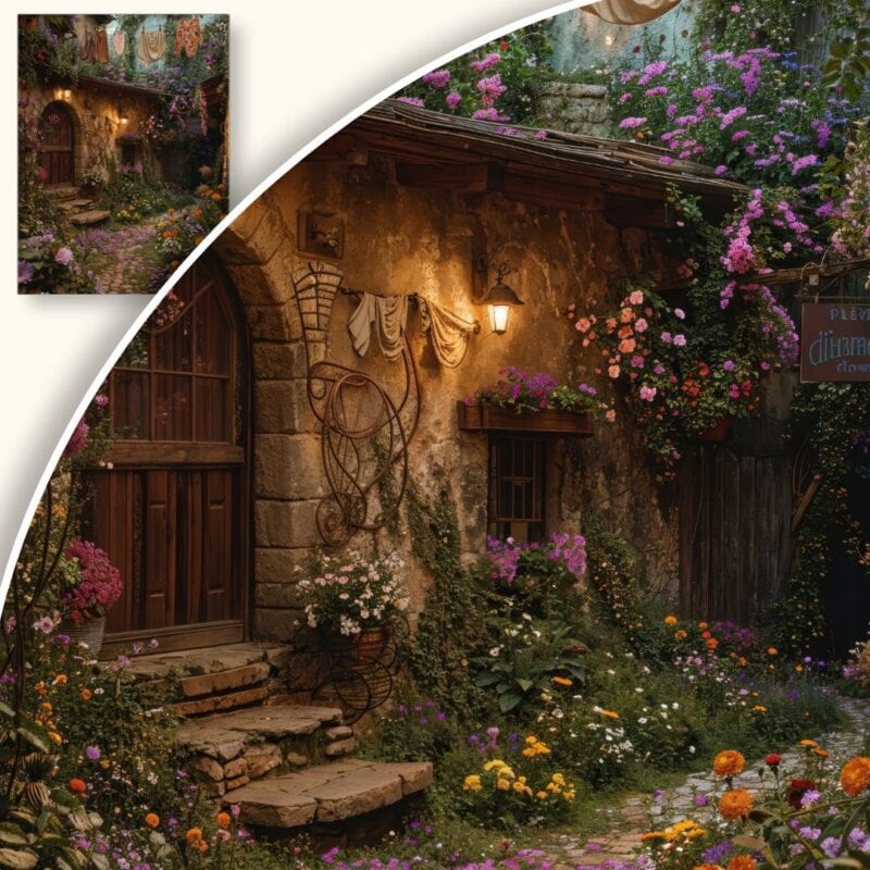 Plakat Urokliwy ogród pełen kwiatów