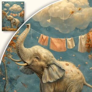 Obraz Słoń wśród chmur i kwiatów