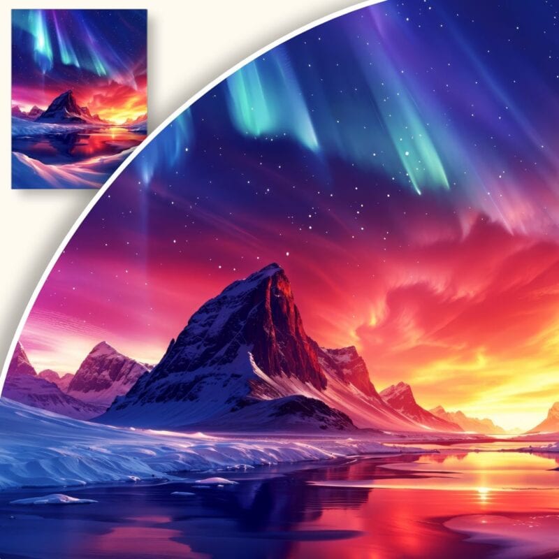 Obraz Zorza Polarna nad Górskim Jeziorem