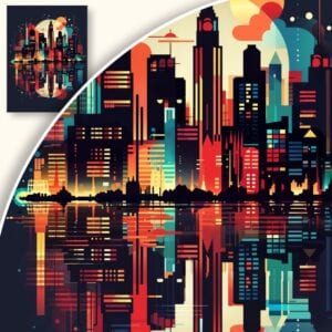 Plakat Nowoczesny miejski krajobraz nocą