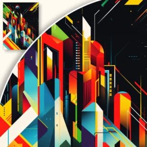 Plakat Futurystyczne miasto w abstrakcyjnych kształtach