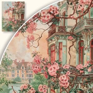 Obraz Romantyczny budynek wśród kwitnących wiśni