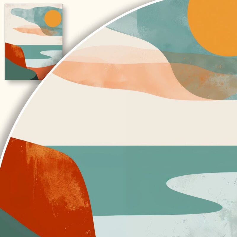 Plakat Abstrakcyjny krajobraz z słońcem