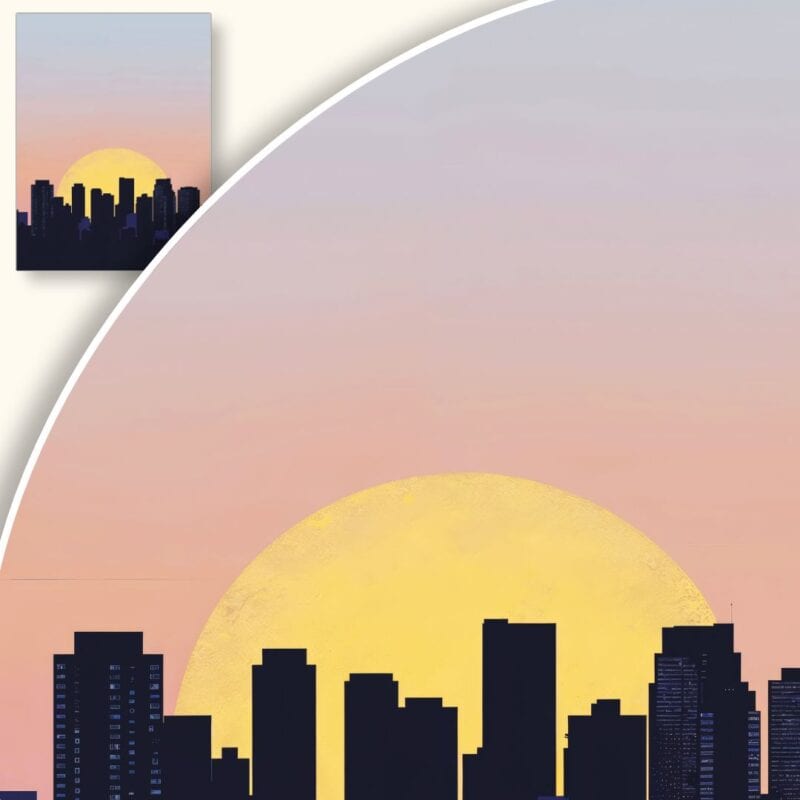 Plakat Panorama miasta o zmierzchu