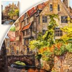 zb3-1235-3n Obraz Wiejskie domy nad rzeką