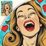 Plakat Radosna kobieta z czerwonymi sercami