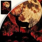 Plakat Jeleń na tle pełnego księżyca