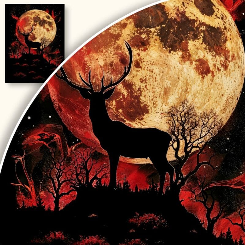 Plakat Jeleń na tle pełnego księżyca