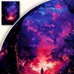 Plakat Samotna Postać w Nocnym Lesie