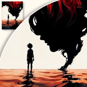 Obraz Dziecko nad brzegiem z cieniem kobiety